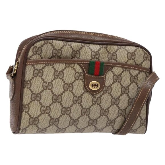 GUCCI GG Supreme Web Sherry Line Bag PVC Beige Gold - Picture 2 of 16
